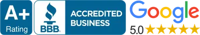 A+ BBB Rating, Accredited Business, Google 5.0 Stars